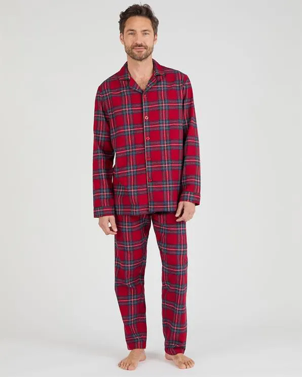 Flanellen pyjama van geborsteld zuiver katoen