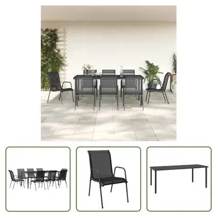 vidaXL Ensemble à manger de jardin 9 pcs noir textilène et acier