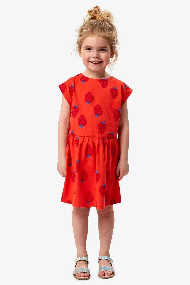 Roodoranje korte jurk met aardbeien