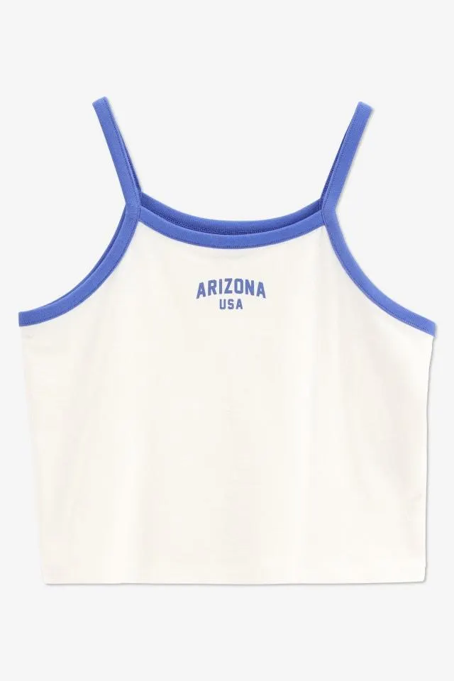 Witte top met blauwe spaghettibandjes