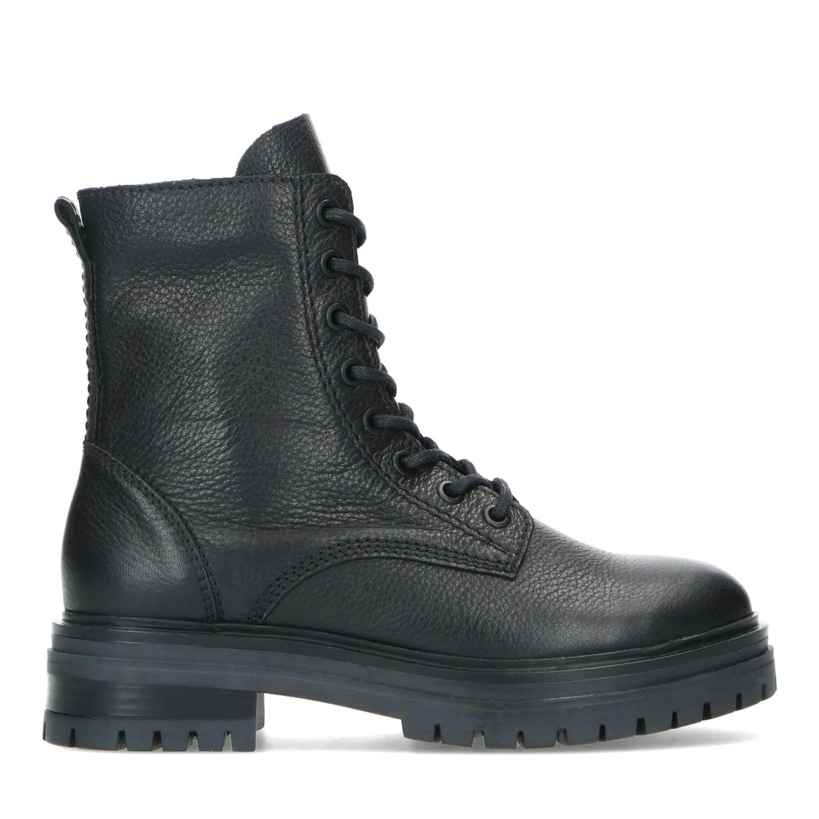 Manfield Zwarte leren veterlaarsjes