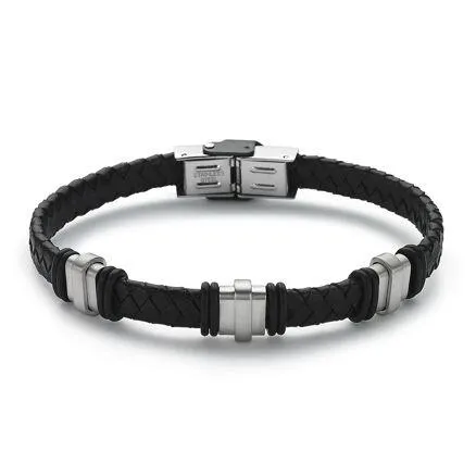 armband in zwart leder en edelstaal