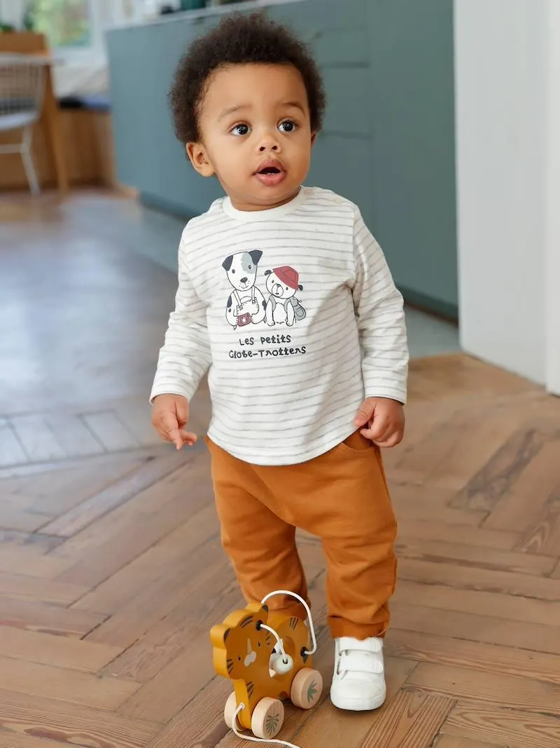 Ensemble bébé tee-shirt et pantalon en molleton - rayé / caramel