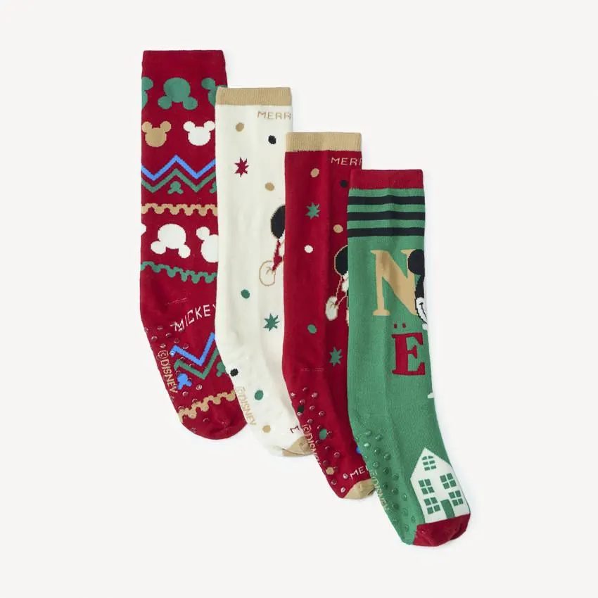 Lot de 4 chaussettes hautes de Noël Mickey Disney pour garçon