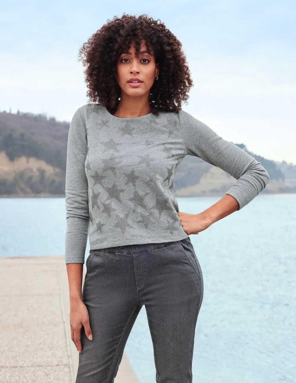 Capuchon-sweatshirt met beleg van siersteentjes