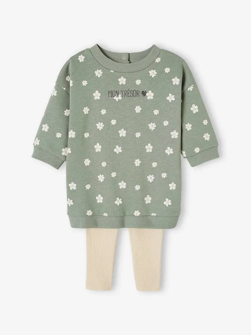 Ensemble robe + legging bébé personnalisable - vert sauge