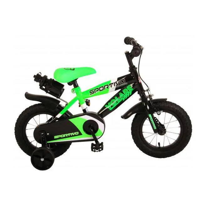 Volare Sportivo Kinderfiets - Jongens - 12 inch - Neon Groen Zwart - 95% afgemonteerd
