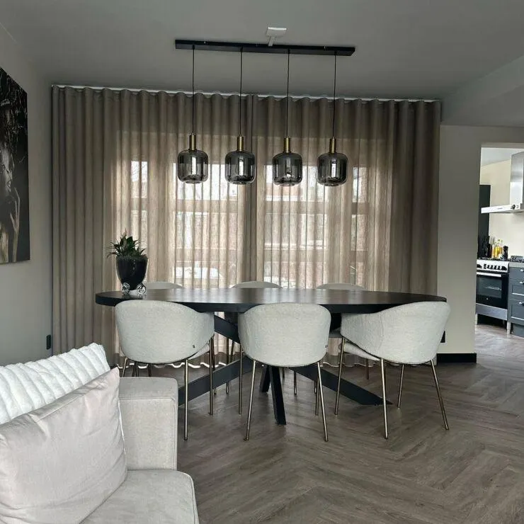 Design hanglamp zwart met goud met smoke glas 4-lichts - Zuzanna