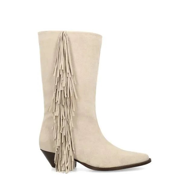 Beige suède cowboylaarzen met franjes