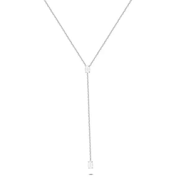 Halsketting in Zilver, ovalen met blauwe stenen