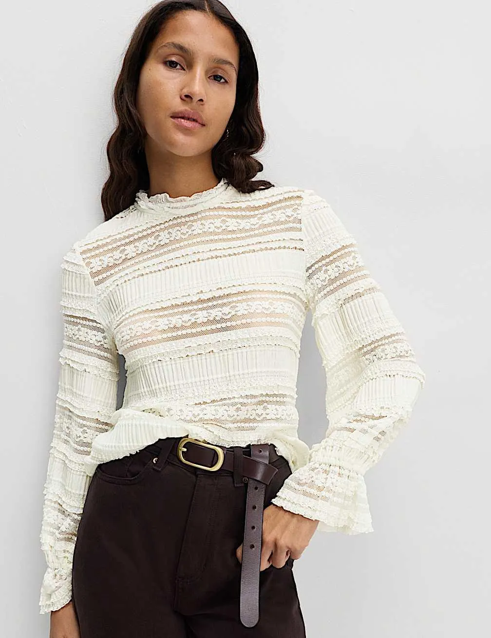 Lace High Neck Blouse with Cotton