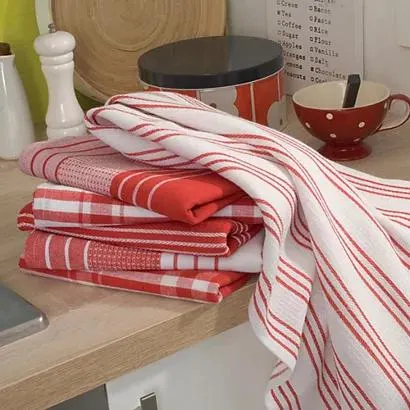 Keukenhanddoeken katoen 50 x 70 cm 160 g/m² rode motieven, set van 5