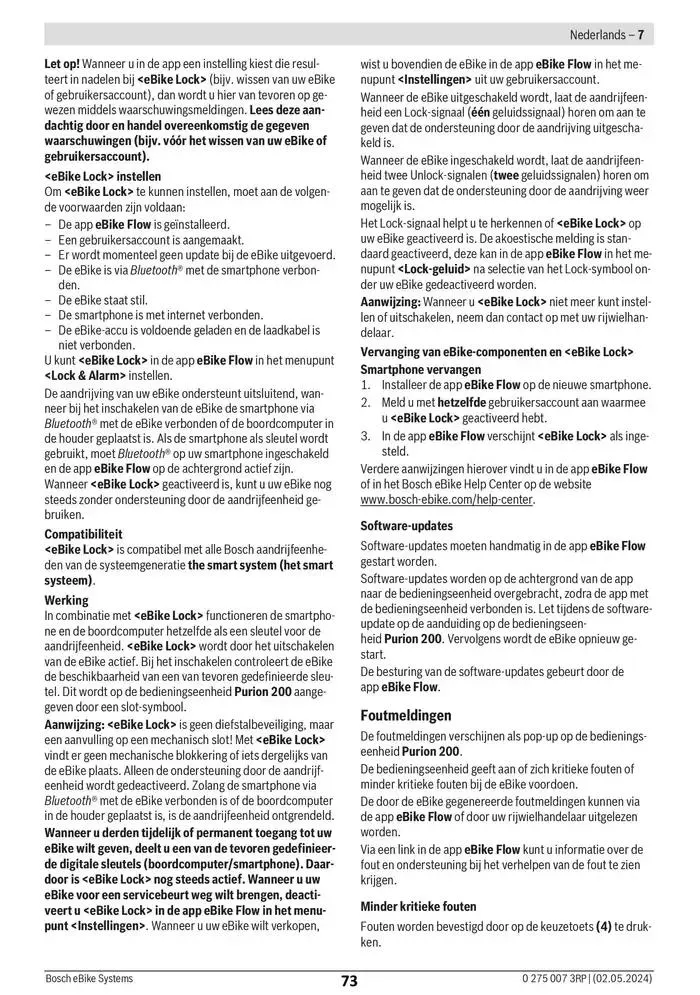 Electric Bike Manual van 12 februari tot 12 augustus 2025 - folder pagina 73