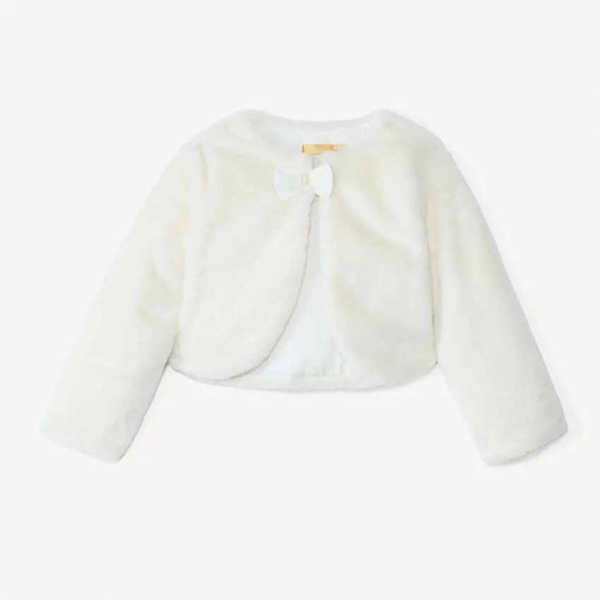 Gilet esprit boléro en fausse fourrure à nœud pour fille