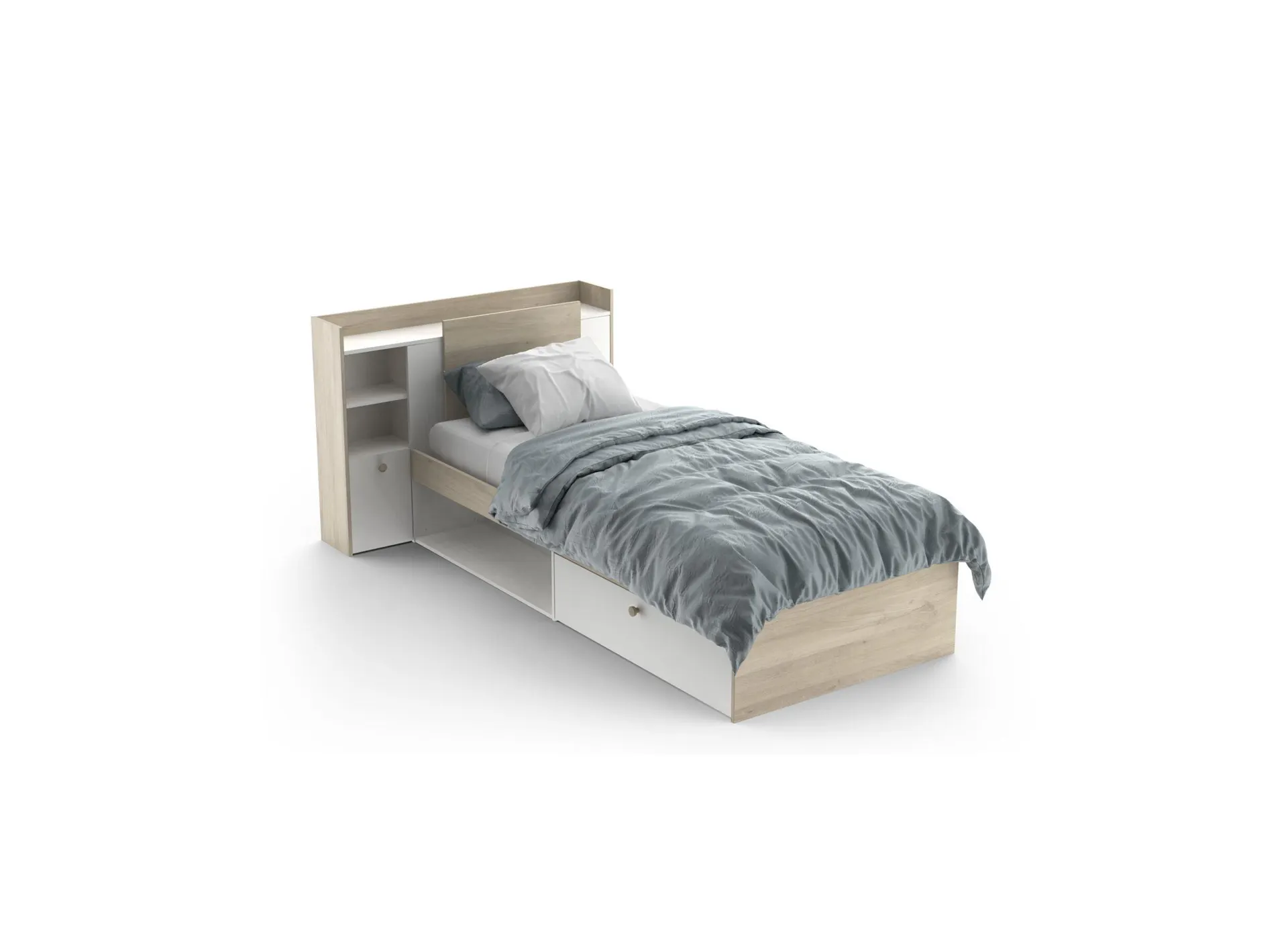 Bed Life 90x190/200cm - decor - kronberg eik & wit met opbergruimte