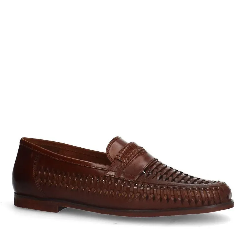 Cognac leren loafers