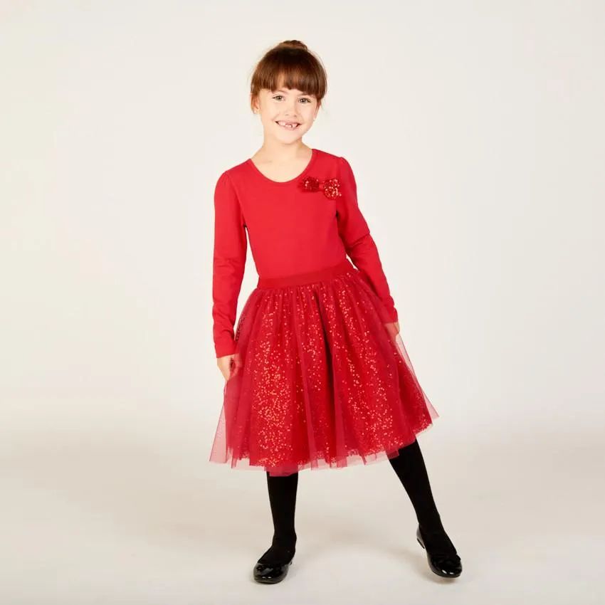 Robe de fête manches longues effet 2 en 1 à sequins pour fille