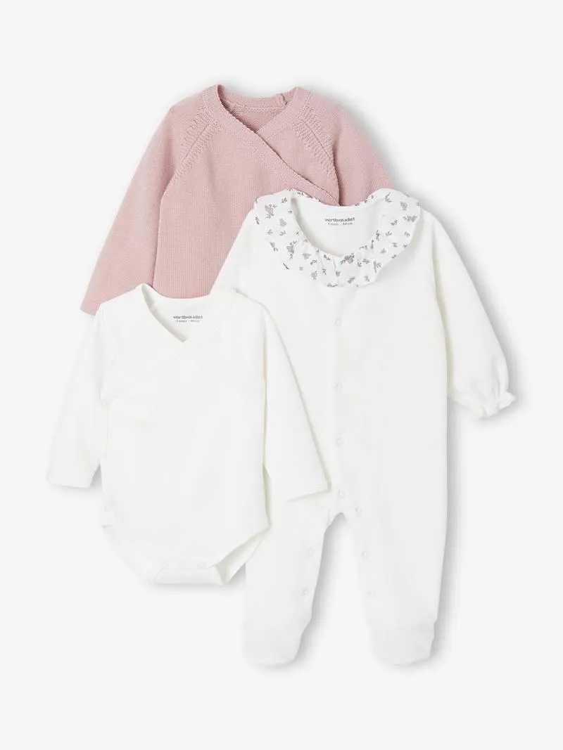 Ensemble bébé fille pyjama body gilet coffret cadeau naissance - rose