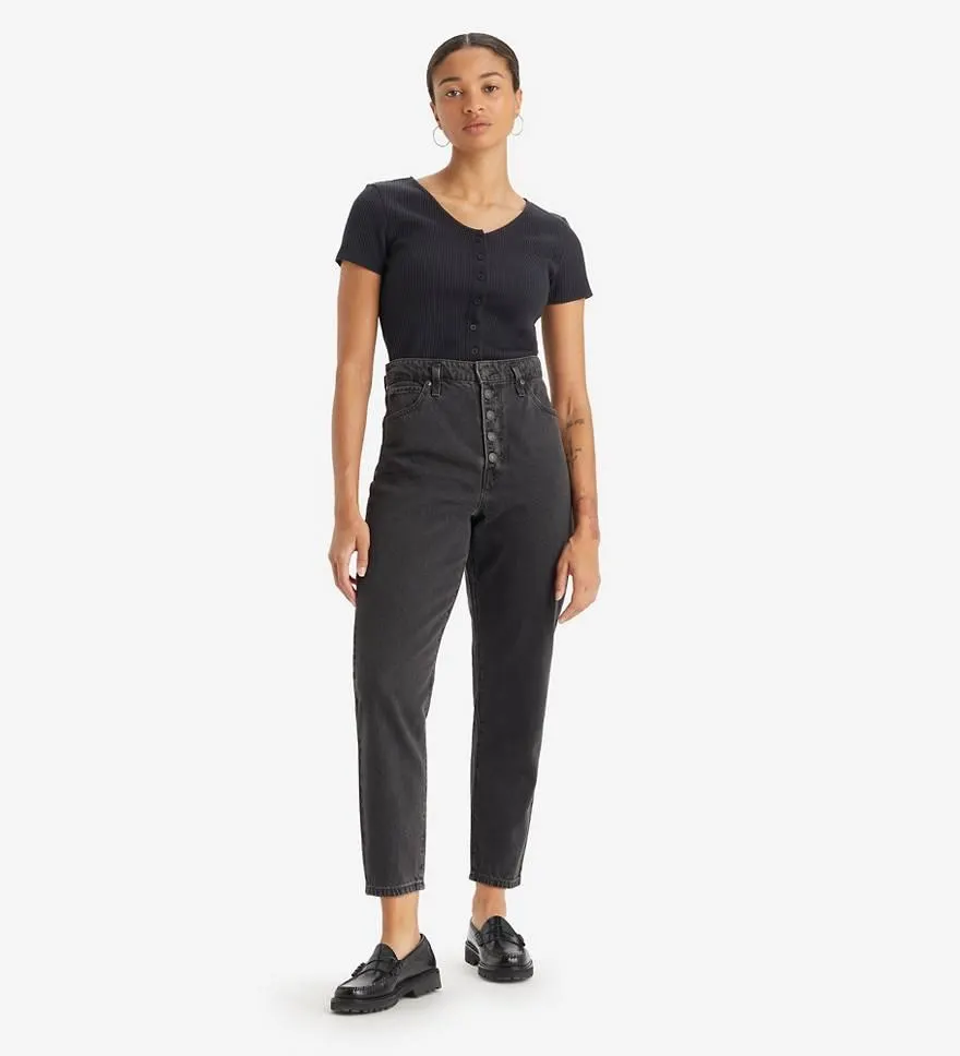 Notch High Waist Mom Jeans