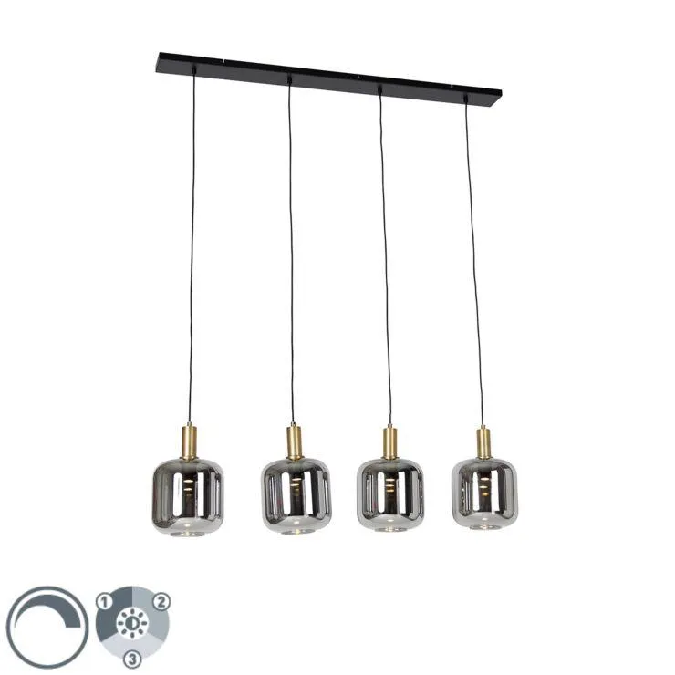 Hanglamp zwart met goud en smoke glas incl. 4 PUCC - Zuzanna