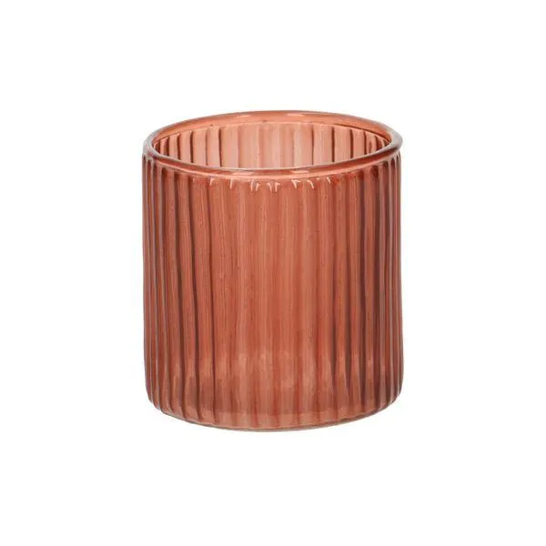Waxinelichthouder, geribbeld glas, rood, 6,5 X Ø 6 cm