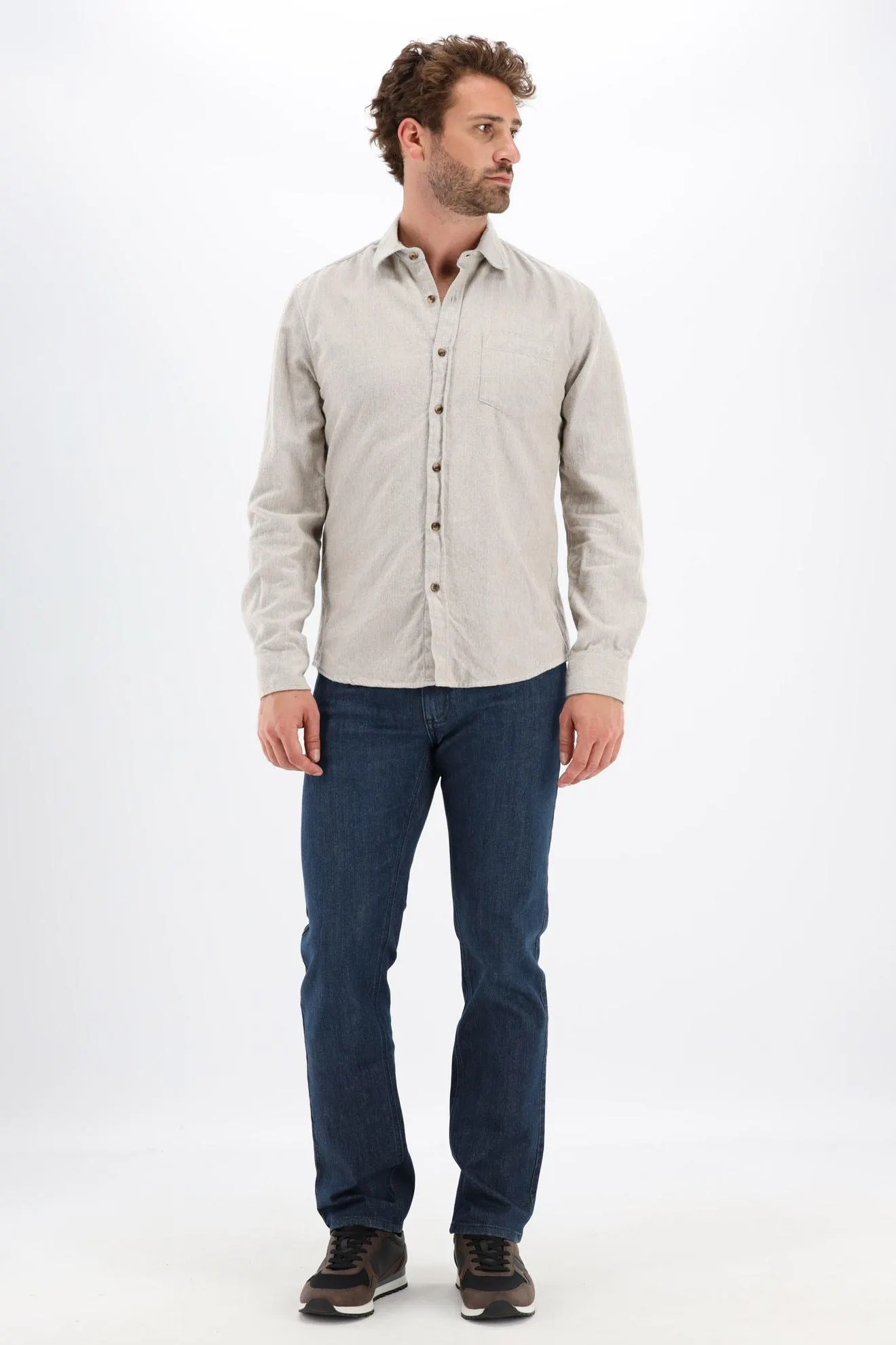 Beige hemd in visgraatmotief