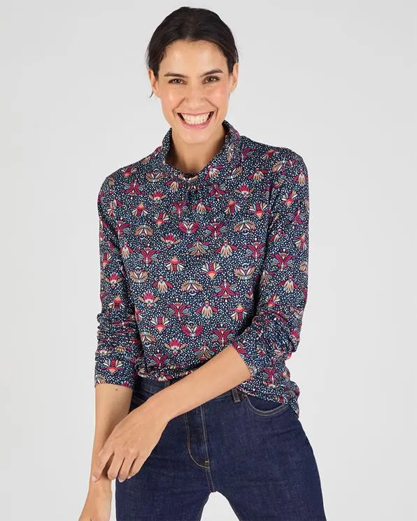 T-shirt van warm tricot met bolkraag