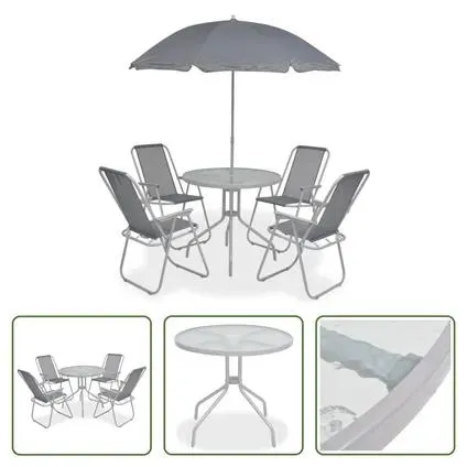 vidaXL Mobilier à dîner d'extérieur 6 pcs Acier et textilène Gris