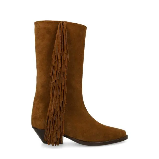 Cognac suède cowboylaarzen met franjes