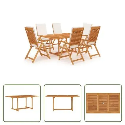 vidaXL Salon de jardin 7 pcs avec coussins Bois de teck massif