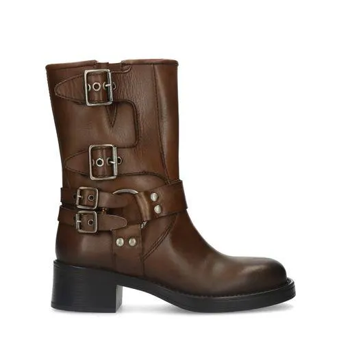 Bruine multi buckle biker enkelboots