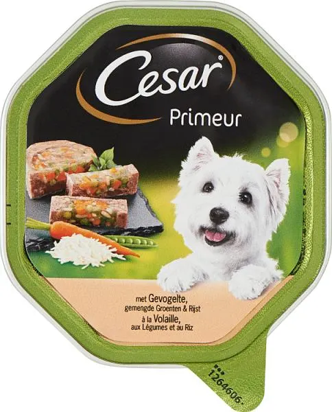 Cesar hondenvoeding primeur kuipjes met gevogelte, gemengde groenten & rijst 150 g