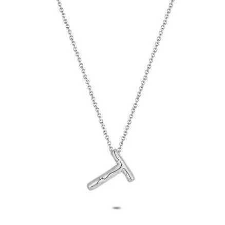 Halsketting in edelstaal, bubble letter T
