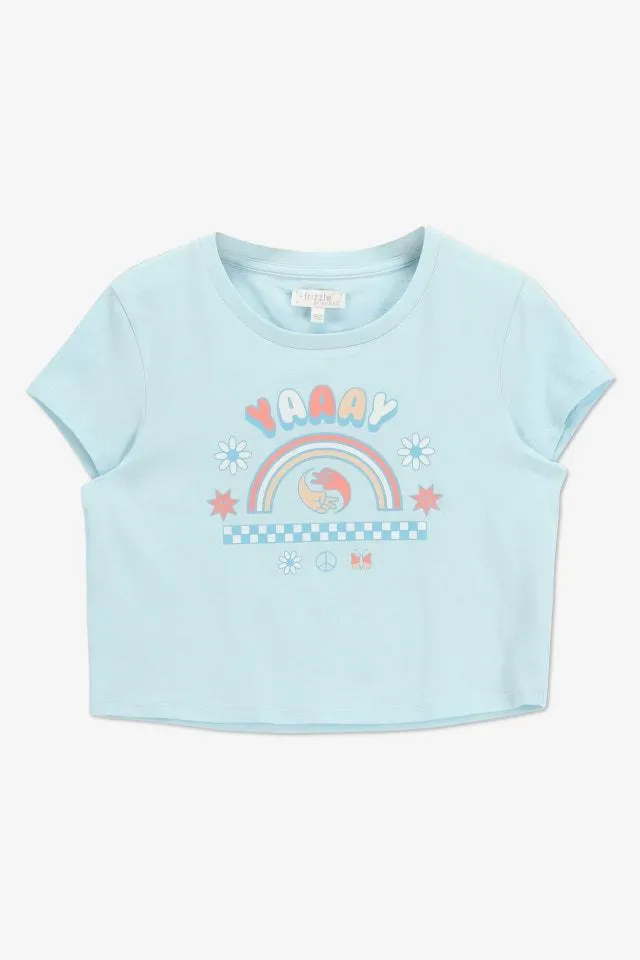 Lichtblauw cropped T-shirt YAAAY