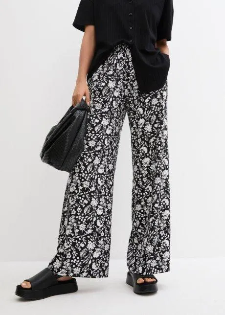 Pantalon palazzo à ceinture élastiquée, long