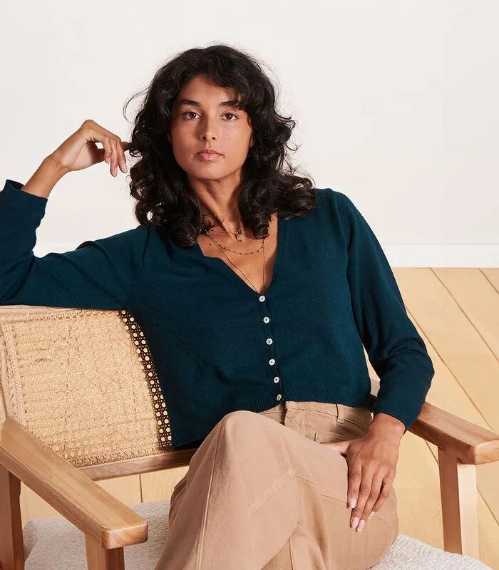 Kort petrol blauw gilet met V-hals