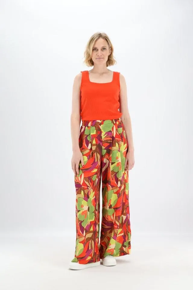 Oranje rib top met vierkante hals