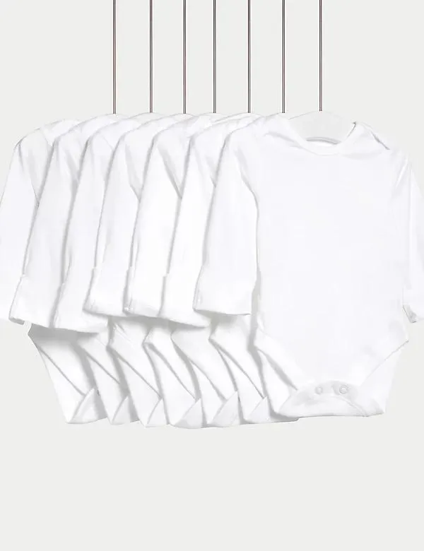 7pk Pure Cotton Long Sleeve Bodysuits (5lbs-3 Yrs)