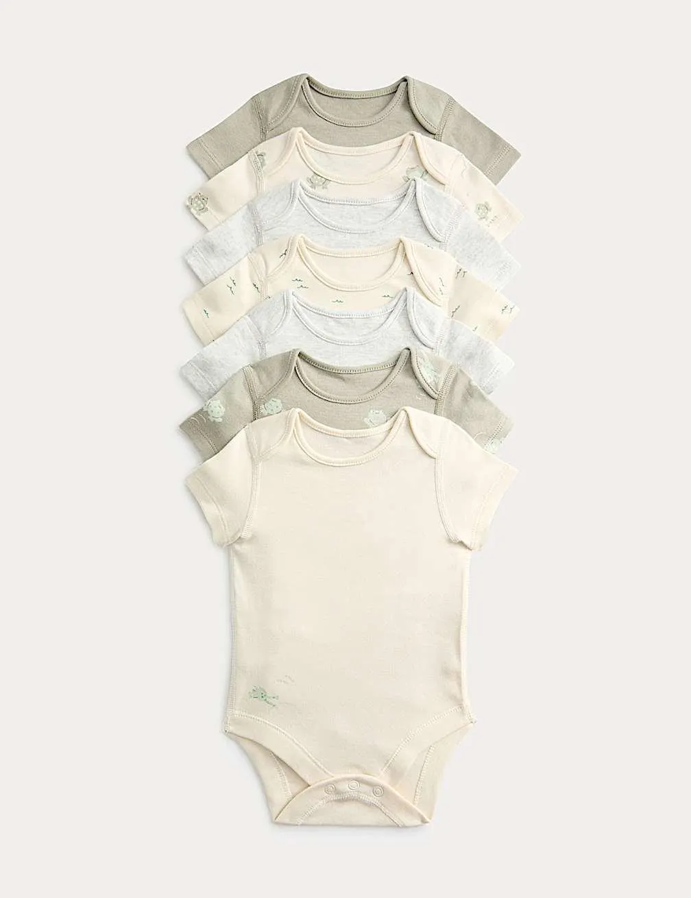7pk Pure Cotton Frog Print Bodysuits (0-3 Yrs)