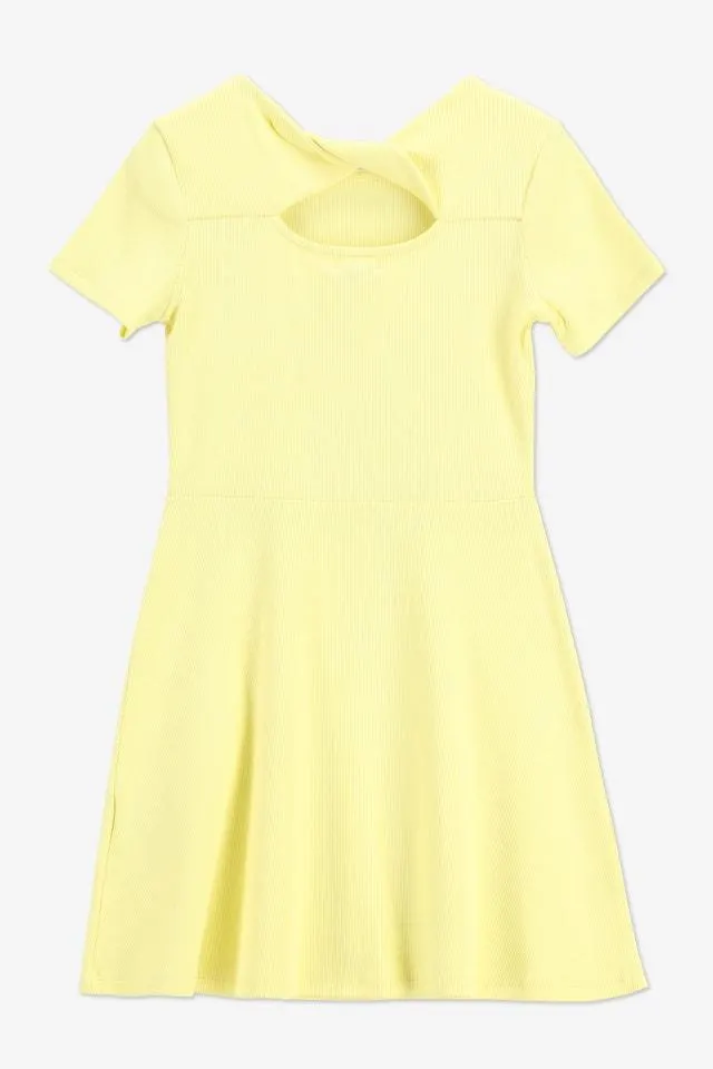 Gele fijn geribde korte jurk