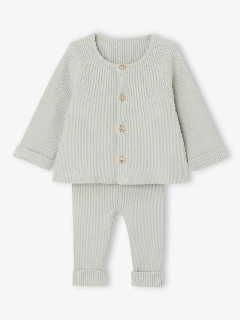 Ensemble bébé mixte gilet pantalon en tricot - vert d'eau