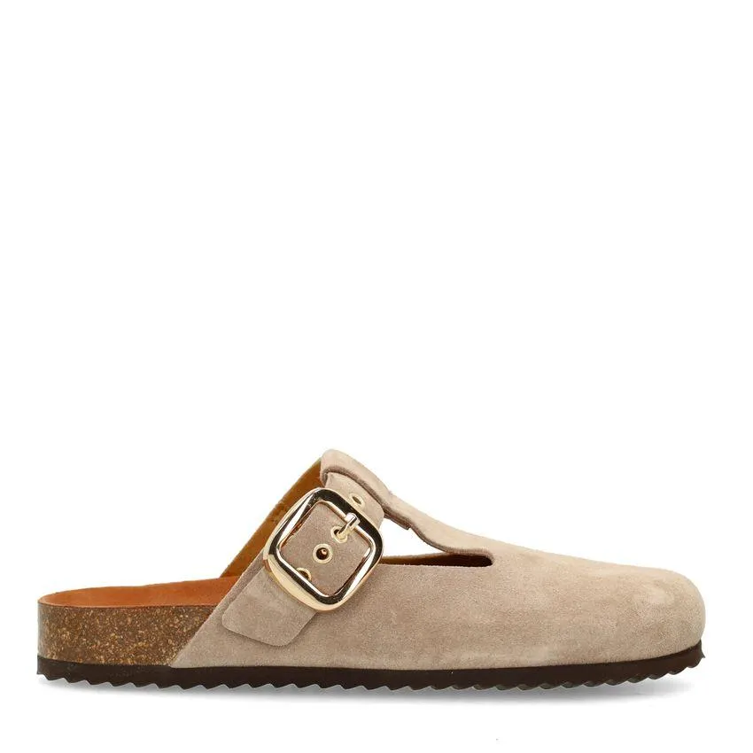 Beige/grijs suède clogs