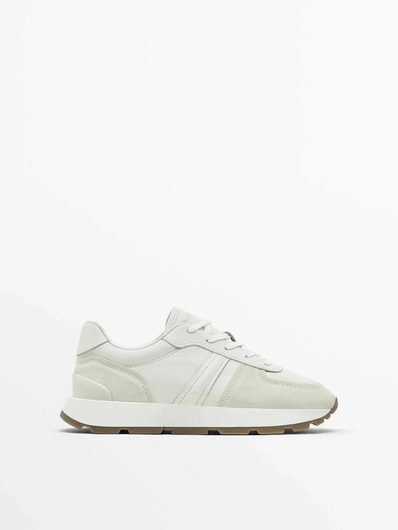 LEATHER TRAINERS WITH TRIMMED HEEL