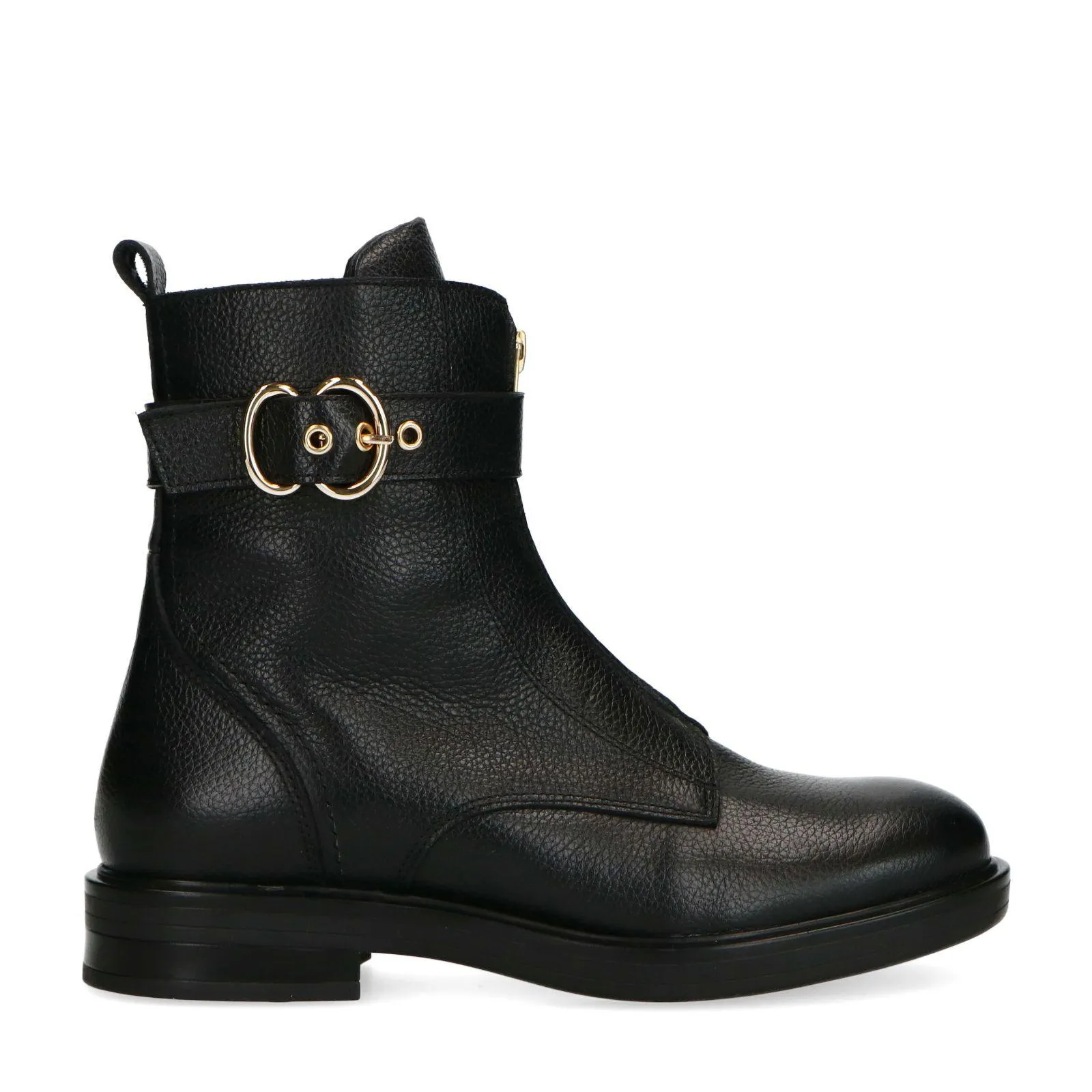 Manfield Zwarte leren biker boots met gesp