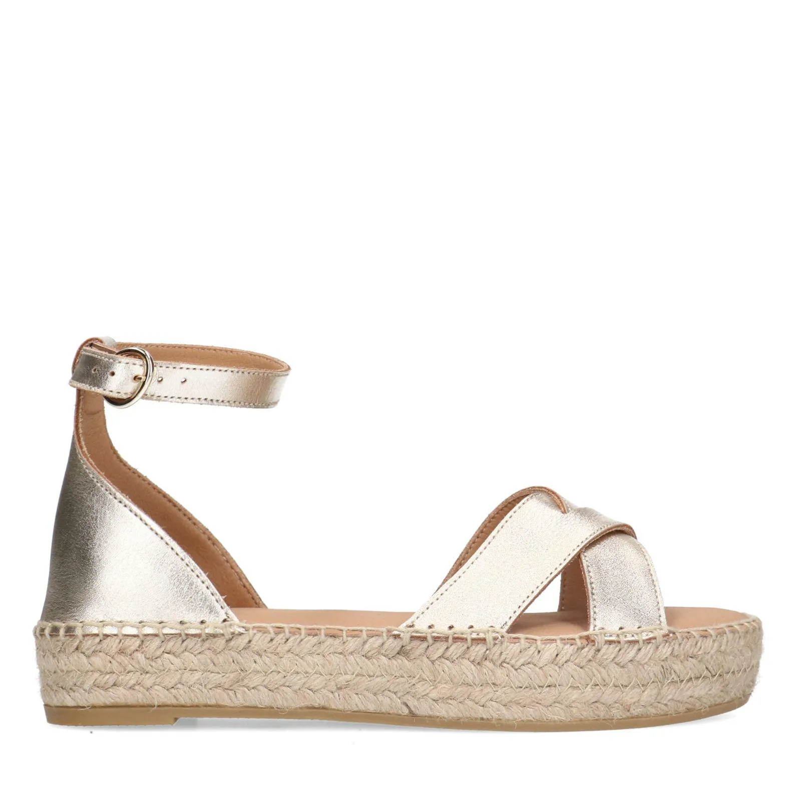 Manfield Gouden metallic sandalen met touwzool