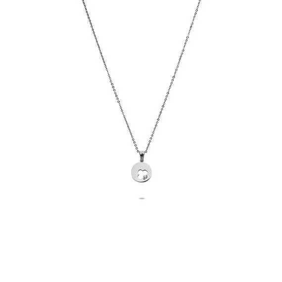 Halsketting in edelstaal, ronde hanger met zirkonia