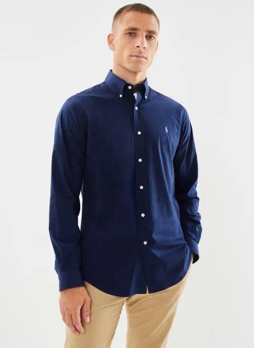 Chemise ajustée en popeline stretch - Blauw