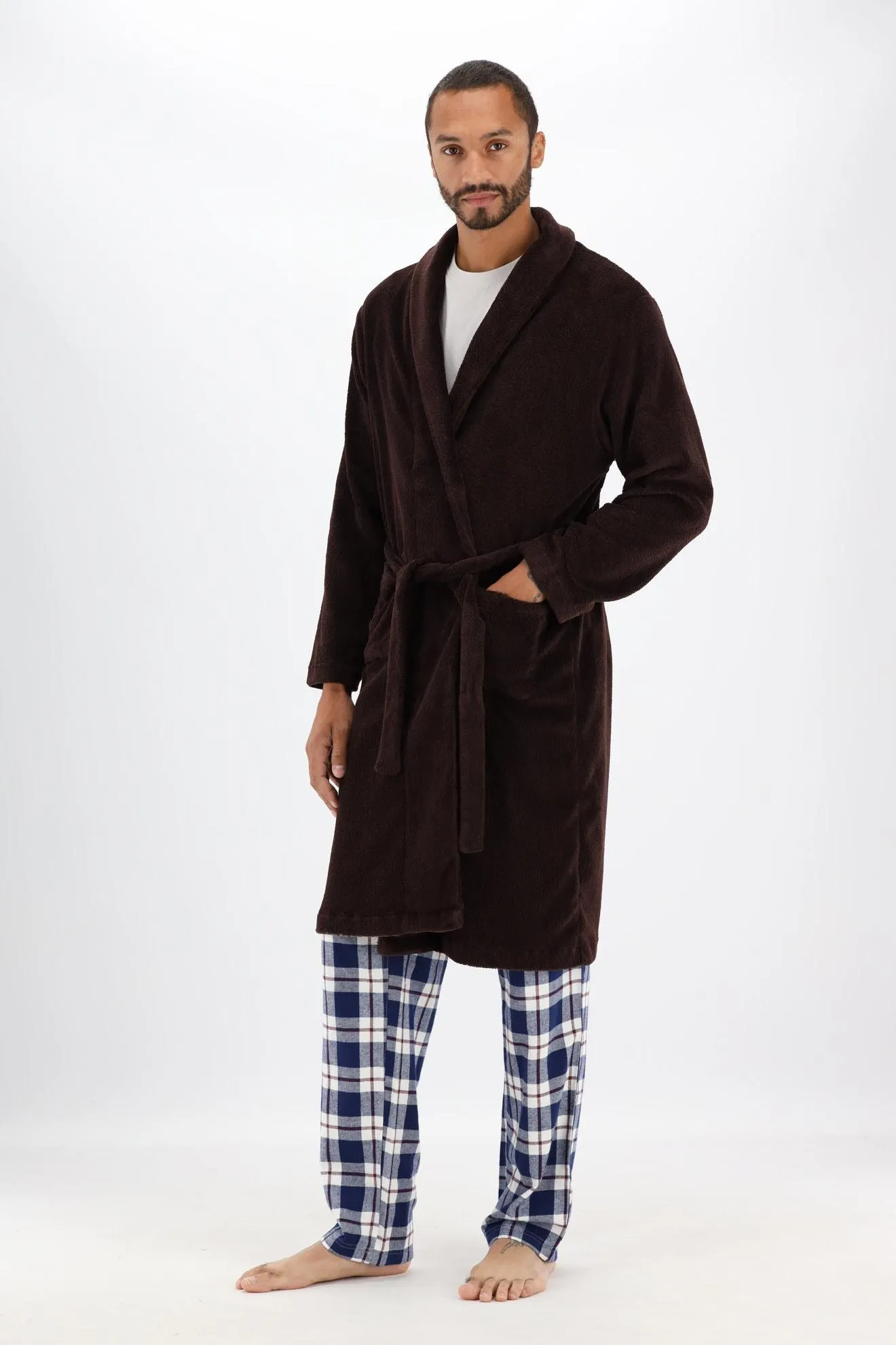 Donkebruine fleece badjas