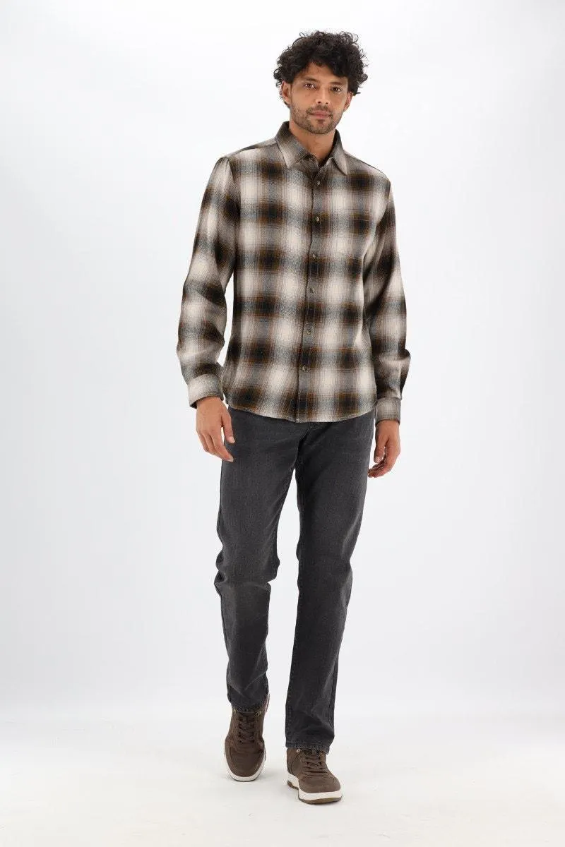 Bruin/grijs geruit hemd in flanel