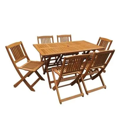 H&j - Salon De Jardin Bois Exotique -hongkong- - Table Pliante + 6 Chaises Pliantes